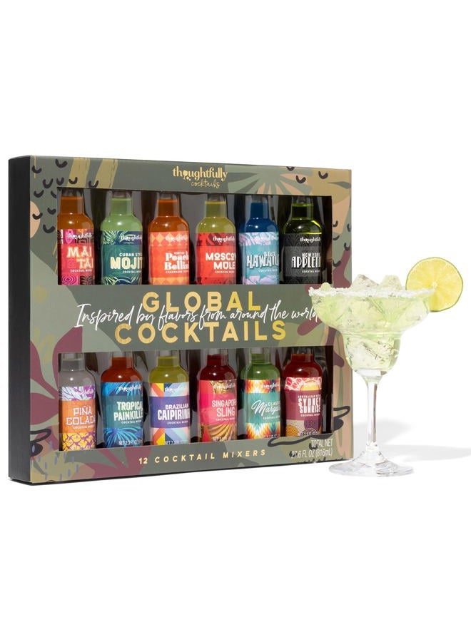 Thoughtfully Cocktails, Skinny Cocktail Mixer Set, Mocktail Non Alcoholic Drinks, Flavors Include Margarita (Global Sampler 12 pck) - Image 1