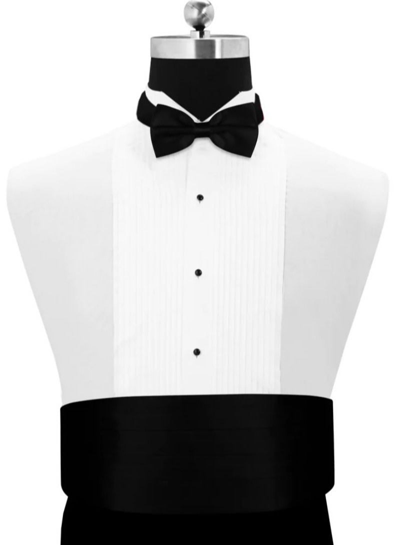 Black cummrbund / Waistband (stomach holder/belt) and bow tie with Handkerchief set for tuxedo suite  - Image 1