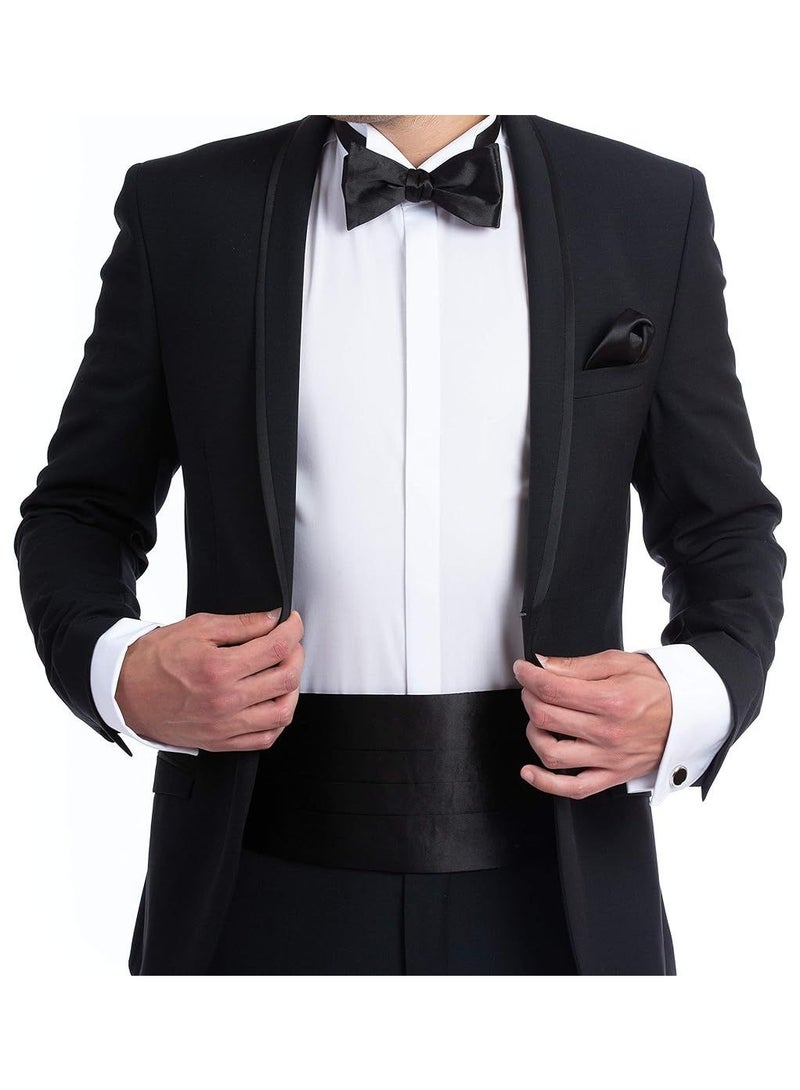 Black cummrbund / Waistband (stomach holder/belt) and bow tie with Handkerchief set for tuxedo suite  - Image 4