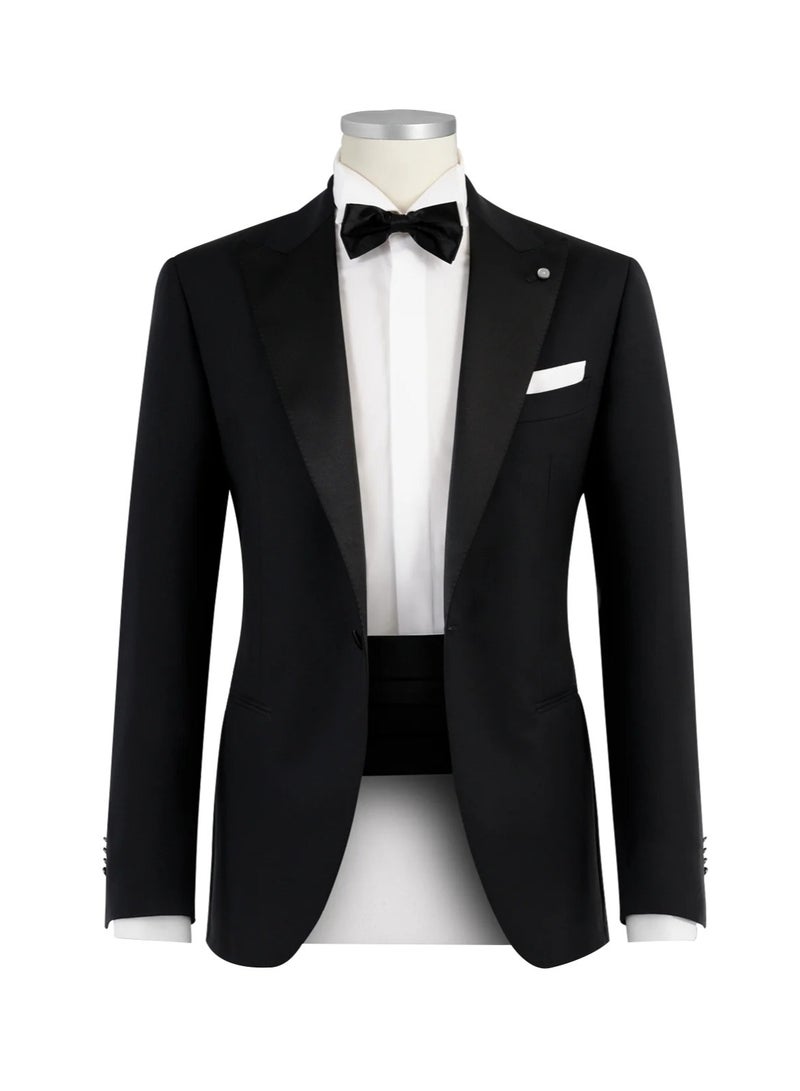 Black cummrbund / Waistband (stomach holder/belt) and bow tie with Handkerchief set for tuxedo suite  - Image 5