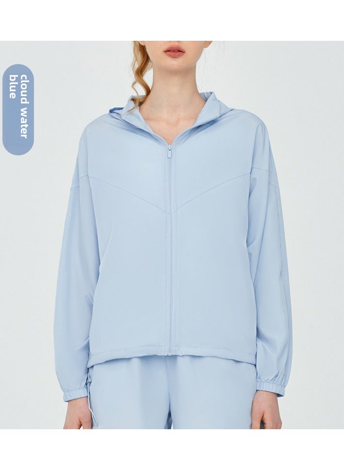 Generic Womens Summer SPF Long Sun-Protective Hooded Jacket cloud water blue