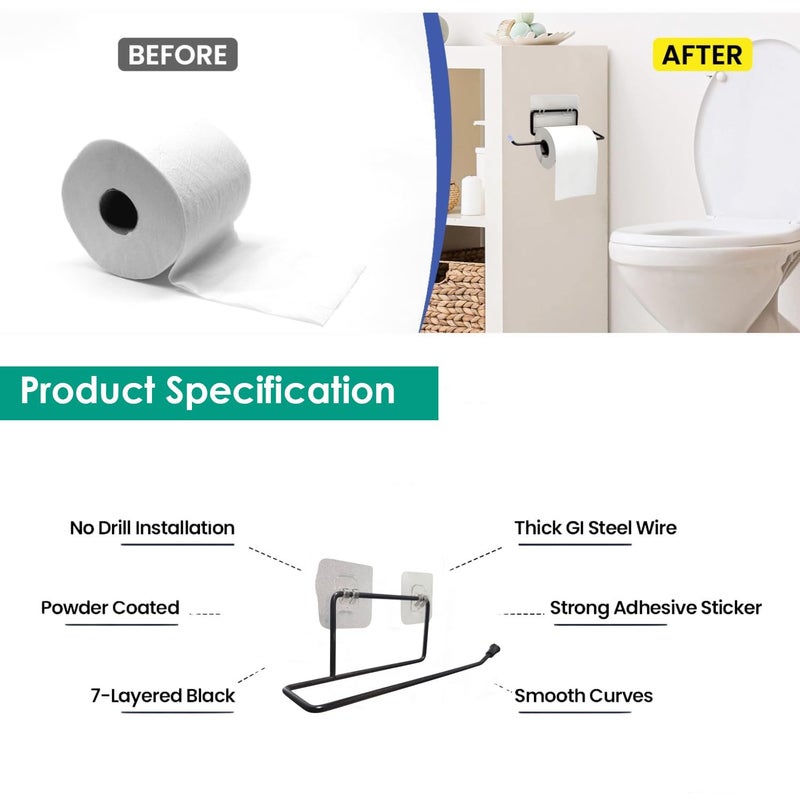 Go Hooked Self Adhesive Toilet Paper Holder | No Drill Tissue Paper Roll Holder | Rustproof No Drilling Tissue/Towel Holder for Kitchen, Bathroom, Washroom | Wall Mount (Pack of 2) - Image 5