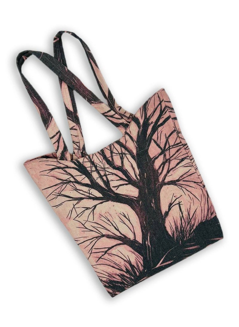 Gharibo Bags - Barren tree casual printed linen tote bag W230002B - Image 1