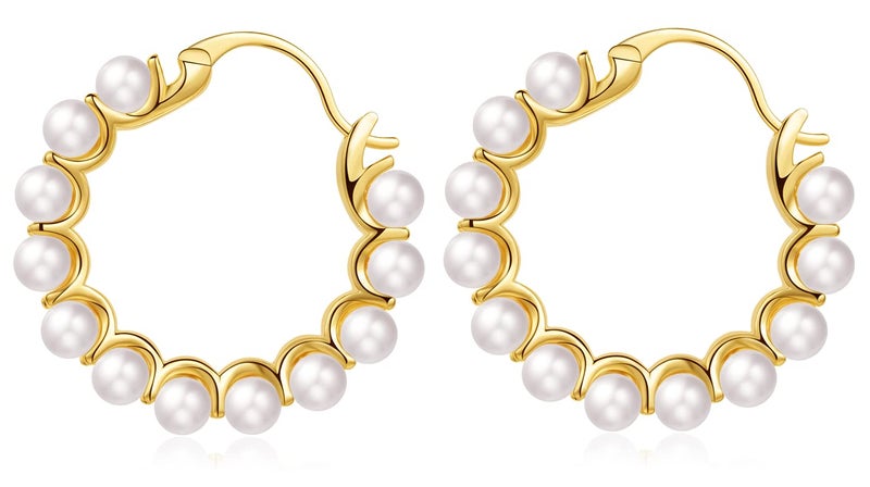 YOUFENG Pearl Hoop Earrings for Women Fashion Dangle Hypoallergenic Earrings Drop Dangle Earrings Gifts for Women Small Gold Hoop - Image 1