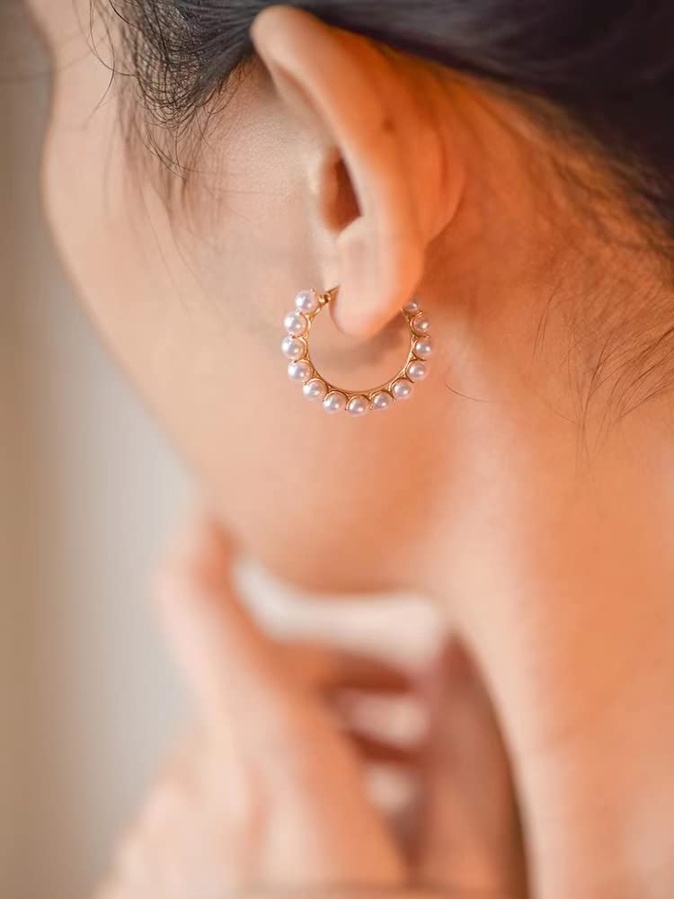 YOUFENG Pearl Hoop Earrings for Women Fashion Dangle Hypoallergenic Earrings Drop Dangle Earrings Gifts for Women Small Gold Hoop - Image 5