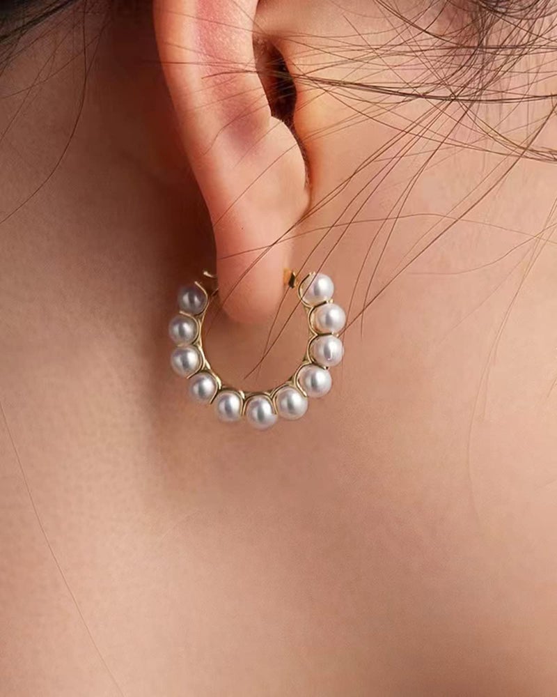 YOUFENG Pearl Hoop Earrings for Women Fashion Dangle Hypoallergenic Earrings Drop Dangle Earrings Gifts for Women Small Gold Hoop - Image 4