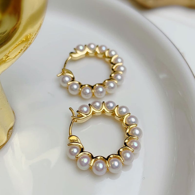 YOUFENG Pearl Hoop Earrings for Women Fashion Dangle Hypoallergenic Earrings Drop Dangle Earrings Gifts for Women Small Gold Hoop - Image 3