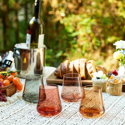 Imourari Crystal Stemless Wine Glasses: 15oz Set of 4 Cute Brown Hand Blown Amber No Stem Wine Glass for Fall Autumn Winter Dinner - Image 1