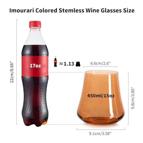Imourari Crystal Stemless Wine Glasses: 15oz Set of 4 Cute Brown Hand Blown Amber No Stem Wine Glass for Fall Autumn Winter Dinner - Image 3
