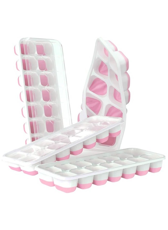 MahMir - 4 Piece Pack, Easy-Release Flexible & Silicone 14-Ice Trays with Spill-Resistant Removable Lid, and BPA Free, for Cocktail, Freezer, Stackable Chocolate Trays with Lids ( Pink ) - Image 1