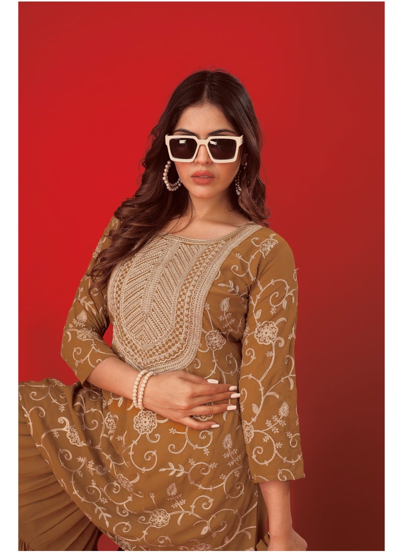 Super Asian Aaraya Luxe– Heavy Georgette Embroidered Sharara Set with Ruffle Flair & Dupatta | Fully Stitched  - Image 5