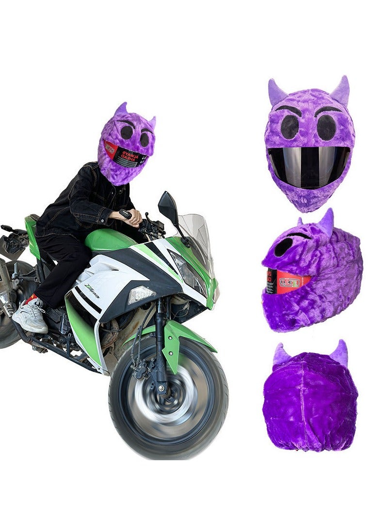 Plush Purple Monster Motorcycle Helmet Cover - Fun Cartoon Accessories for Helmets, Protects and Adds Style with a Touch of Creativity - Image 2