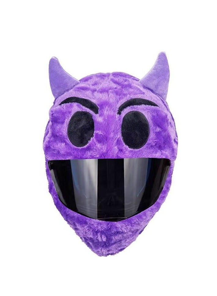 Plush Purple Monster Motorcycle Helmet Cover - Fun Cartoon Accessories for Helmets, Protects and Adds Style with a Touch of Creativity - Image 1