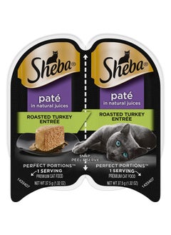 Sheba SHEBA Perfect Portions Paté Wet Cat Food Tray (1 Count, 2 Servings), Roasted Turkey Entrée, Easy Peel Twin-Pack Tray  - Image 1