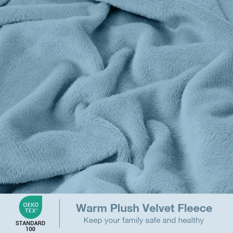 Viviland Plush Micro Fleece Queen Bed Sheet Set - Soft Fuzzy Polar Fleece Velour Velvet Sheets - Extra Warm Winter Fleece Bed Sheets with Deep Pocket - Light Blue - Queen - Image 4