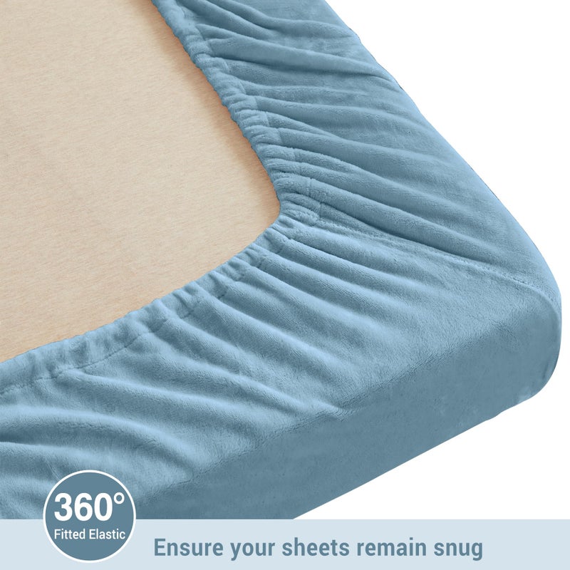Viviland Plush Micro Fleece Queen Bed Sheet Set - Soft Fuzzy Polar Fleece Velour Velvet Sheets - Extra Warm Winter Fleece Bed Sheets with Deep Pocket - Light Blue - Queen - Image 3