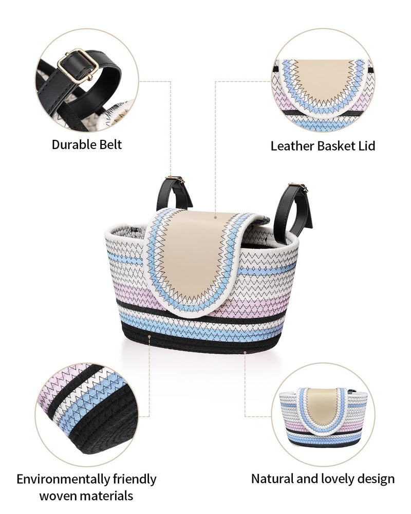 WeGear Handmade Bike Basket Front, Woven Bicycle Baskets for Adult Bikes, Rustic Detachable Handlebar Basket with Lid, Adjustable Leather Straps (Blue) - Image 4