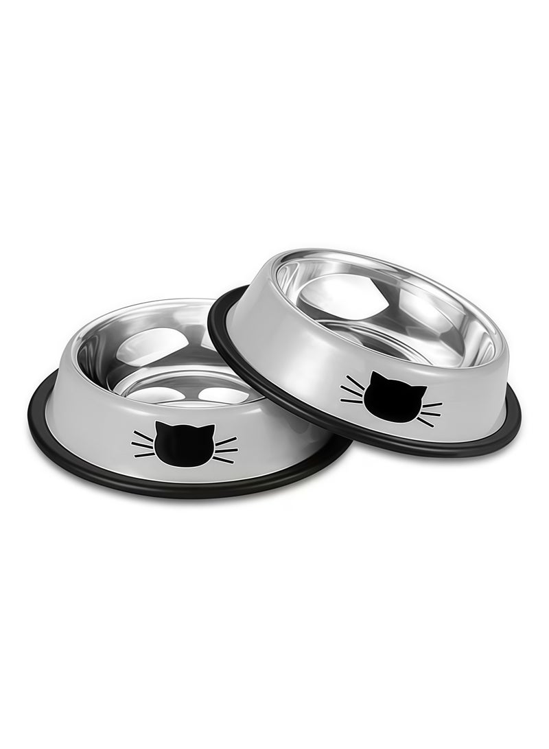 روبيك قطعتين من الفولاذ المقاوم للصدأ وعاء الحيوانات الأليفة القط الوجه الطباعة المضادة للانزلاق مكافحة انقلاب رمادي 15.5x4.5x11.5cm - Image 1