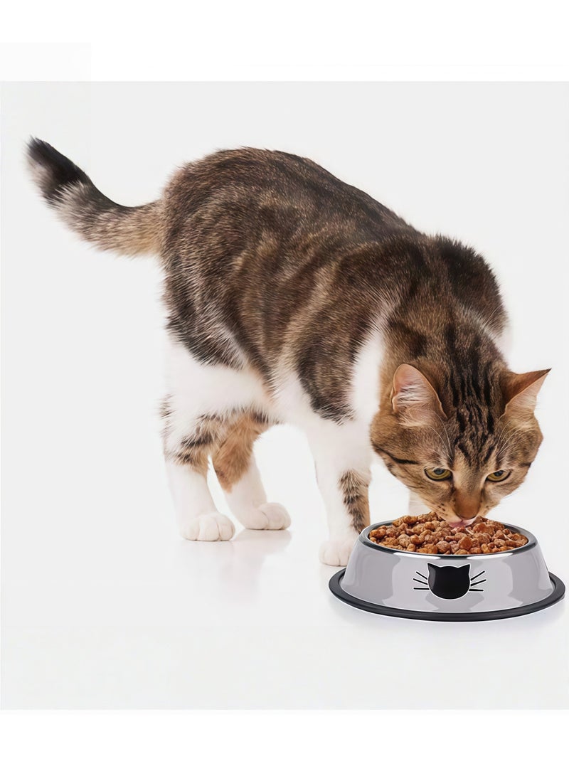 روبيك قطعتين من الفولاذ المقاوم للصدأ وعاء الحيوانات الأليفة القط الوجه الطباعة المضادة للانزلاق مكافحة انقلاب رمادي 15.5x4.5x11.5cm - Image 3