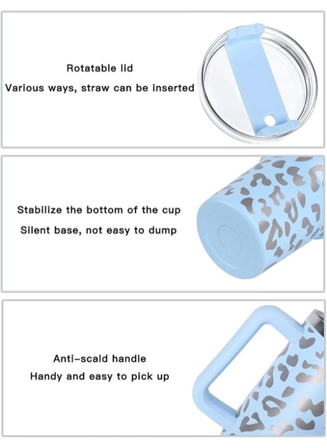 Executive LLC - 40 oz Tumbler Leopard Design with Handle Straw And Lid Stainless Steel Thermos Mug Coffee Cup Outdoor Car Mug Sports Travel(Sky Blue) - Image 1