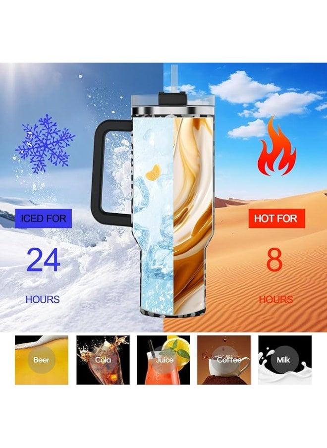 Executive LLC - 40 oz Tumbler Leopard Design with Handle Straw And Lid Stainless Steel Thermos Mug Coffee Cup Outdoor Car Mug Sports Travel(Sky Blue) - Image 1