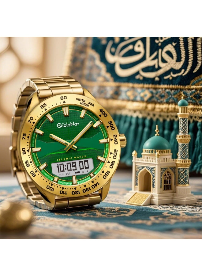 قِبلة ناف ساعة القبلة تعمل بالطاقة الشمسية، اتجاه القبلة للمسلمين، مواقيت الصلاة العالمية، تذكير بموعد الأذان، عداد للصلاة، التقويم الميلادي والإسلامي، ضرورية للسفر، هدية الإيمان  - Image 4