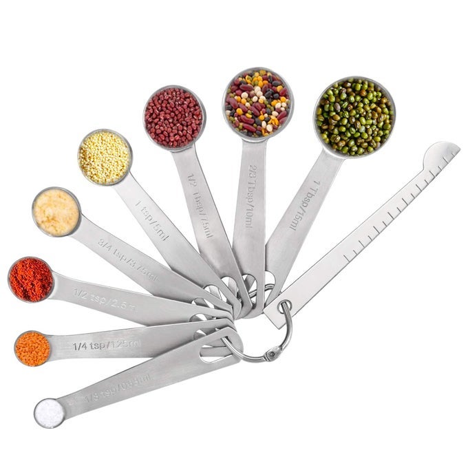MEASURING SPOON SET 9PCS MEASURING CUPS STAINLESS STEEL TABLESPOON TOOLS WITH MEASURING RULERS FOR MEASURING DRY LIQUID INGREDIENTS BAKING COOKING