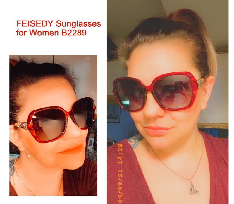 FEISEDY FEISEDY Polarized Women Square Sunglasses Sparkling Composite Shiny Frame B2289  - Image 2