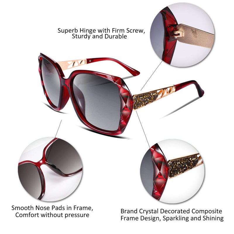 FEISEDY FEISEDY Polarized Women Square Sunglasses Sparkling Composite Shiny Frame B2289  - Image 4