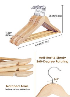 GoldenLike Wooden Hangers,Suit Coat Hangers 360°Swivel Clothes Hanger Solid Wood Coat Hangers with Non Slip Pant Bar & Notches Space Save(30 Pack)  - Image 4