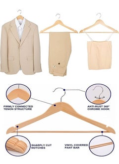 GoldenLike Wooden Hangers,Suit Coat Hangers 360°Swivel Clothes Hanger Solid Wood Coat Hangers with Non Slip Pant Bar & Notches Space Save(30 Pack)  - Image 5