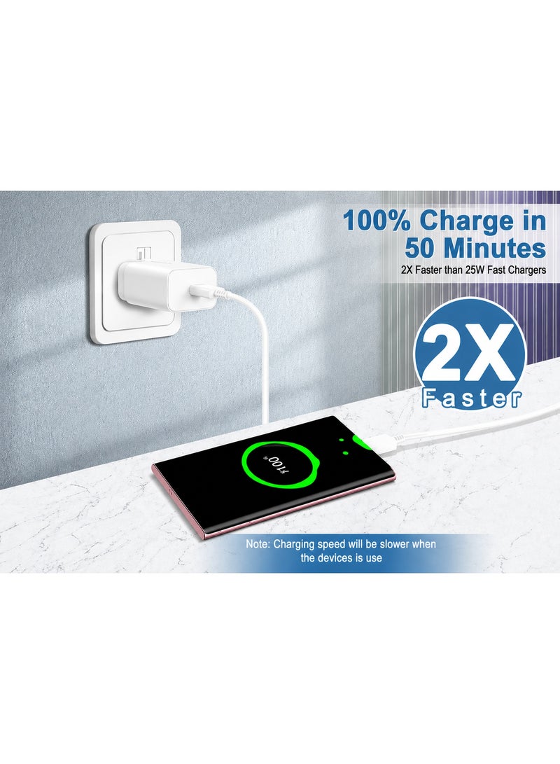 سامسونج مصر شاحن سامسونج 45 واط فائق السرعة مع كابل USB-C إلى USB-C بقدرة 5A وطول 1 متر، شاحن جداري Type-C يدعم PD و PPS لهواتف Galaxy S25/S24/S23/S22/S21 Ultra و A55/A54/A53/A52، أبيض - Image 3