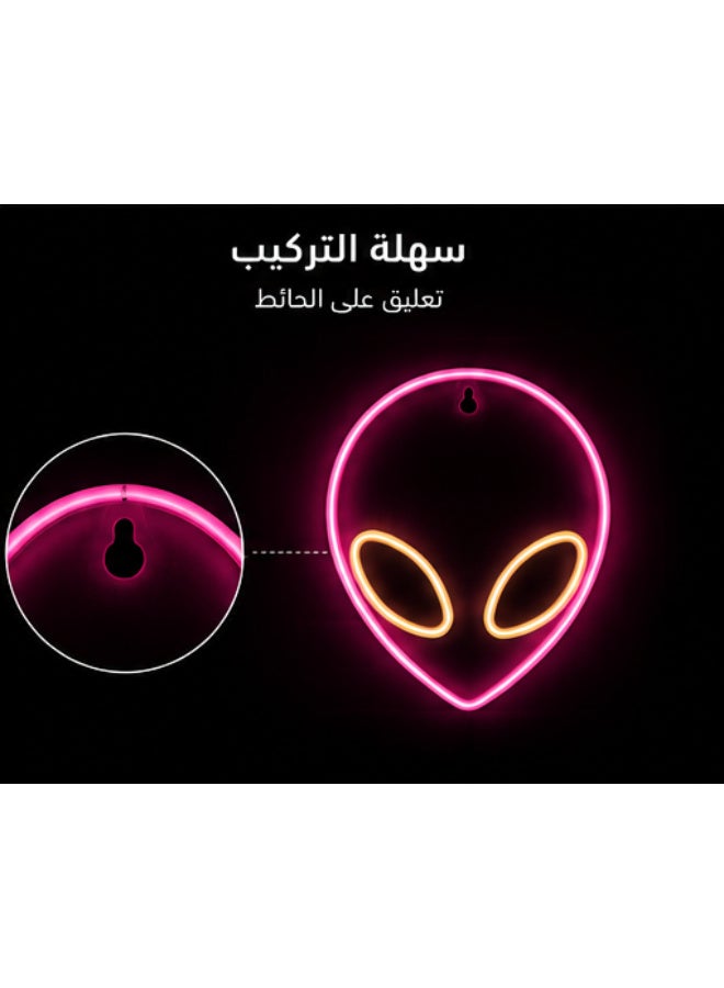 Pink Alien Head LED Neon Wall Light, USB or Battery Powered - Image 3