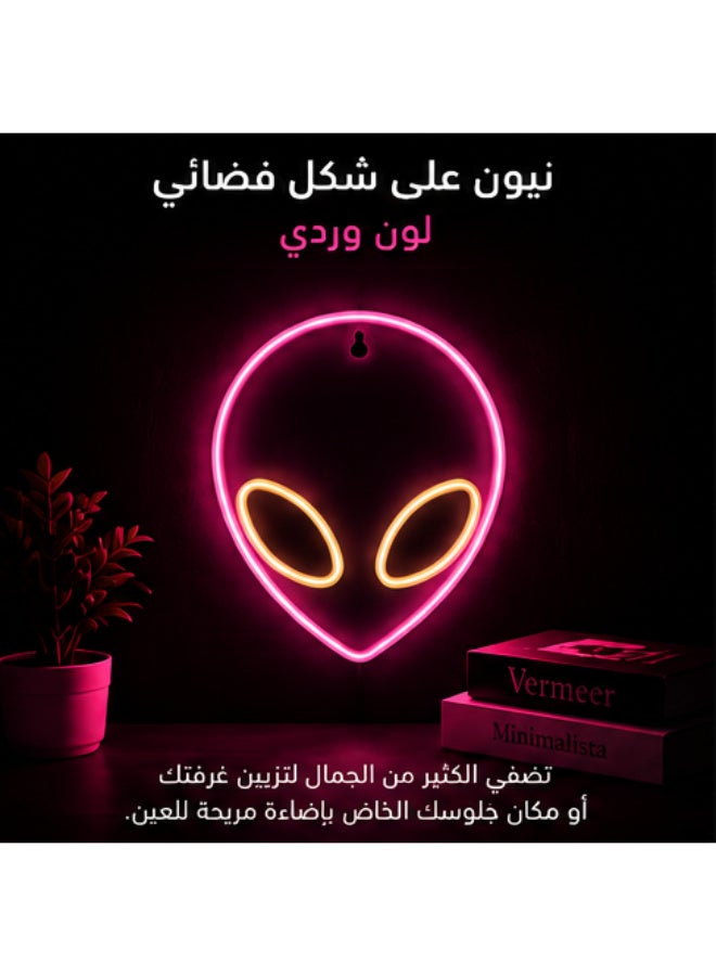 Pink Alien Head LED Neon Wall Light, USB or Battery Powered - Image 2