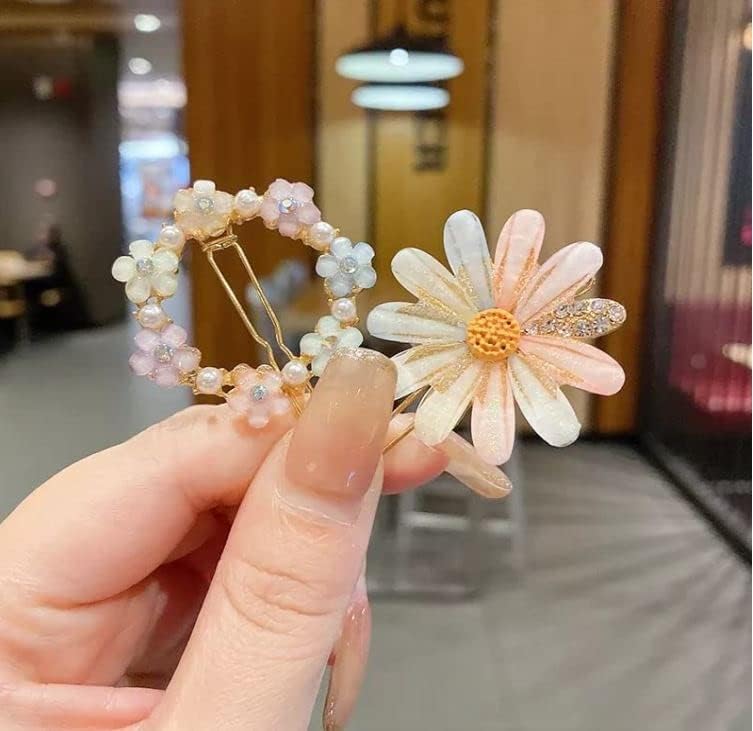 Suicune 4 Piece Korean Style Pearl Flower Metal Hair clips Plastic Pearl Barrettes Hairpin for Women GirlsMulticolor - Image 3