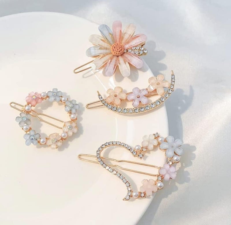 Suicune 4 Piece Korean Style Pearl Flower Metal Hair clips Plastic Pearl Barrettes Hairpin for Women GirlsMulticolor - Image 1