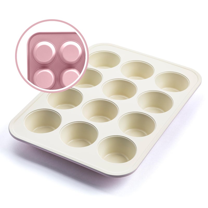 GreenLife 12Cup Muffin Pan Healthy Ceramic Nonstick Bakeware PFOA  PFASFree Cupcake Sheet Durable Versatile Kitchen Essentials Easy Clean Muffin Mold Pink
