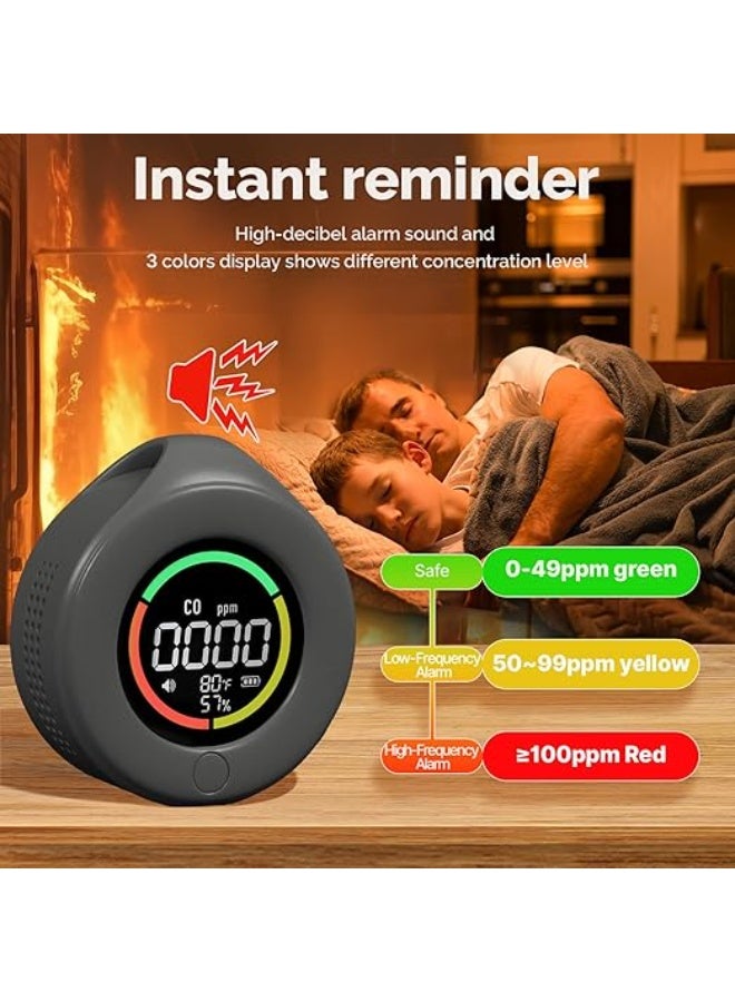MOES CO Detector, Portable Mini Carbon Monoxide Alarm with LCD Screen, 3 in 1 Measures Carbon Monoxide, Temperature & Air Humidity, For Home, Campervan, Car, Gas Rooms, Boats, RVs (Grey) - Image 2