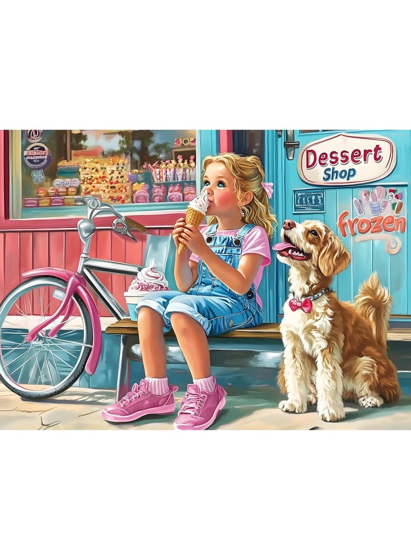 1000-pieces ice cream girl and dog dessert shop puzzle - Fun puzzle, suitable for creative challenges for children and adults. - Image 1