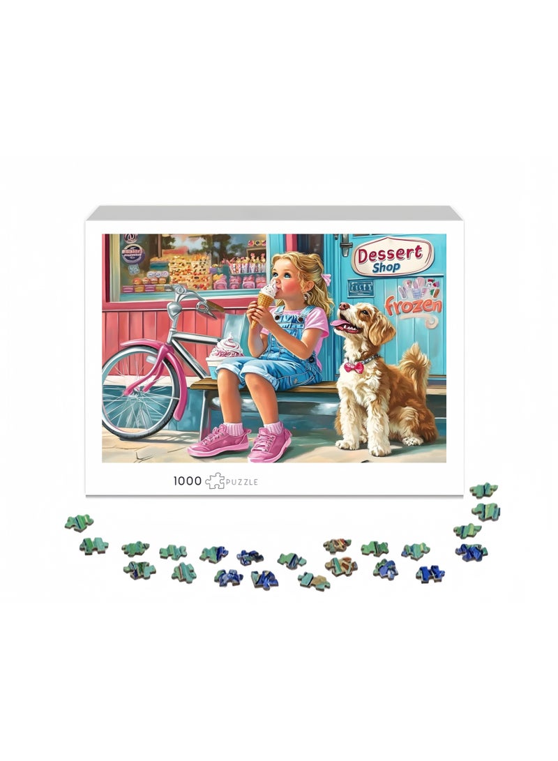 1000-pieces ice cream girl and dog dessert shop puzzle - Fun puzzle, suitable for creative challenges for children and adults. - Image 2