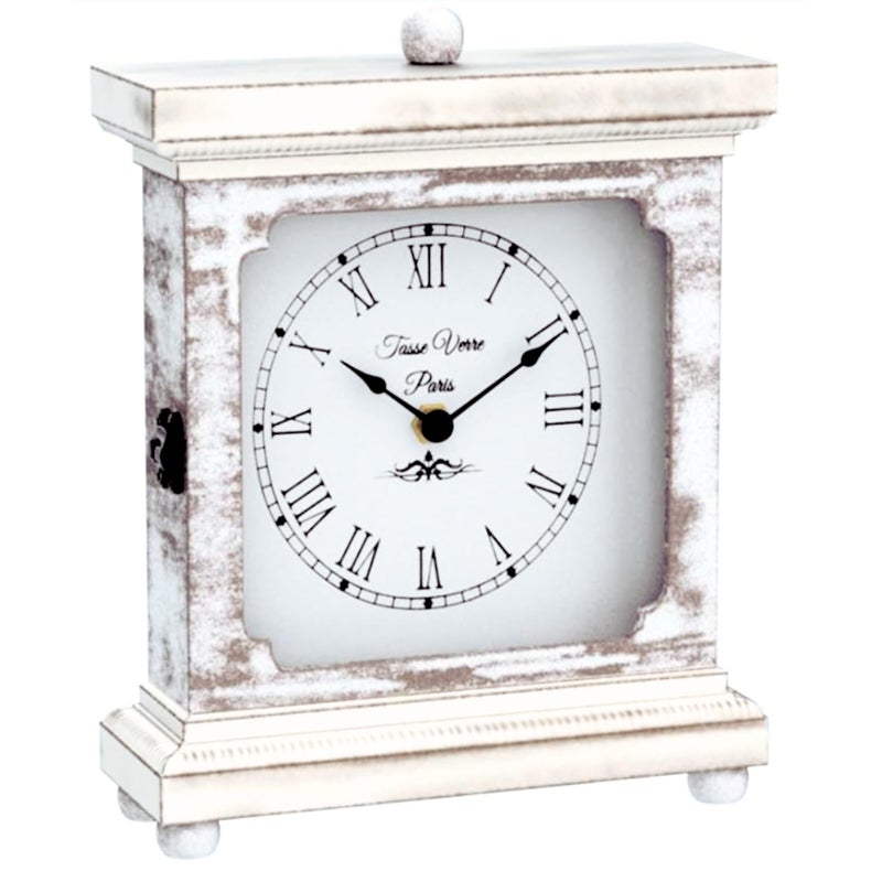 Tasse Verre Tasse Verre Rustic Shelf Clock Quiet for Living Room Mantel Table Or Desk 9 X 7 Farmhouse Decor Distressed White Washed Wood Silent  Office Fireplace AA Battery Operated NonDigital Tan 
