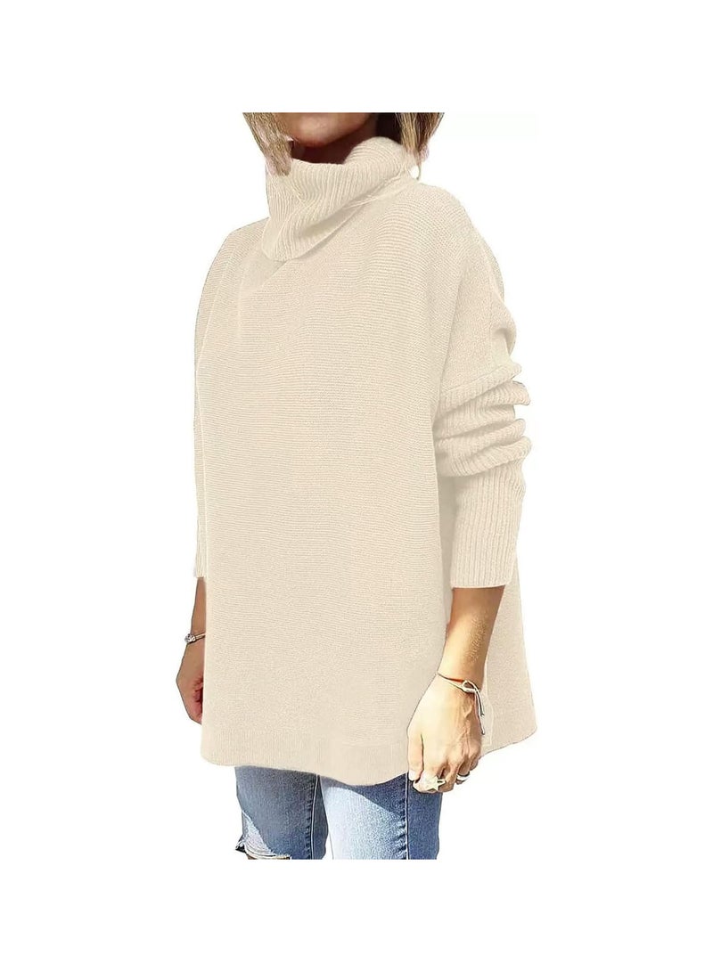 GGOOT Women Oversized Turtleneck Sweater Long Batwing Sleeve Irregular Hem Spilt Hem Pullover Top  - Image 5