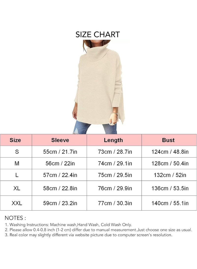 GGOOT Women Oversized Turtleneck Sweater Long Batwing Sleeve Irregular Hem Spilt Hem Pullover Top  - Image 2