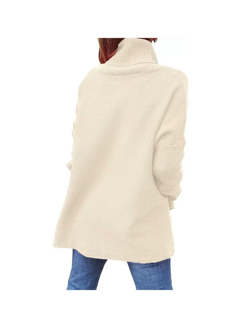GGOOT Women Oversized Turtleneck Sweater Long Batwing Sleeve Irregular Hem Spilt Hem Pullover Top  - Image 4