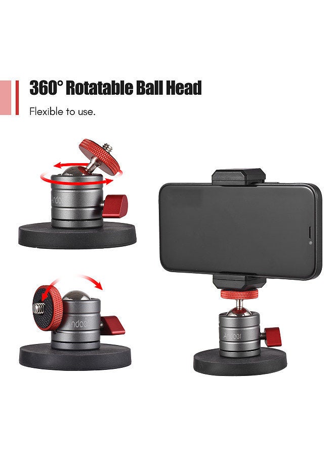 ANDOER Andoer Mini Ball Head 360° Rotatable Ballhead Tripod Mount Aluminum Alloy with Magnetic Base Phone Holder Replacement for iPhone 14/13/12/11 Huawei Samsung Smartphone  - Image 2