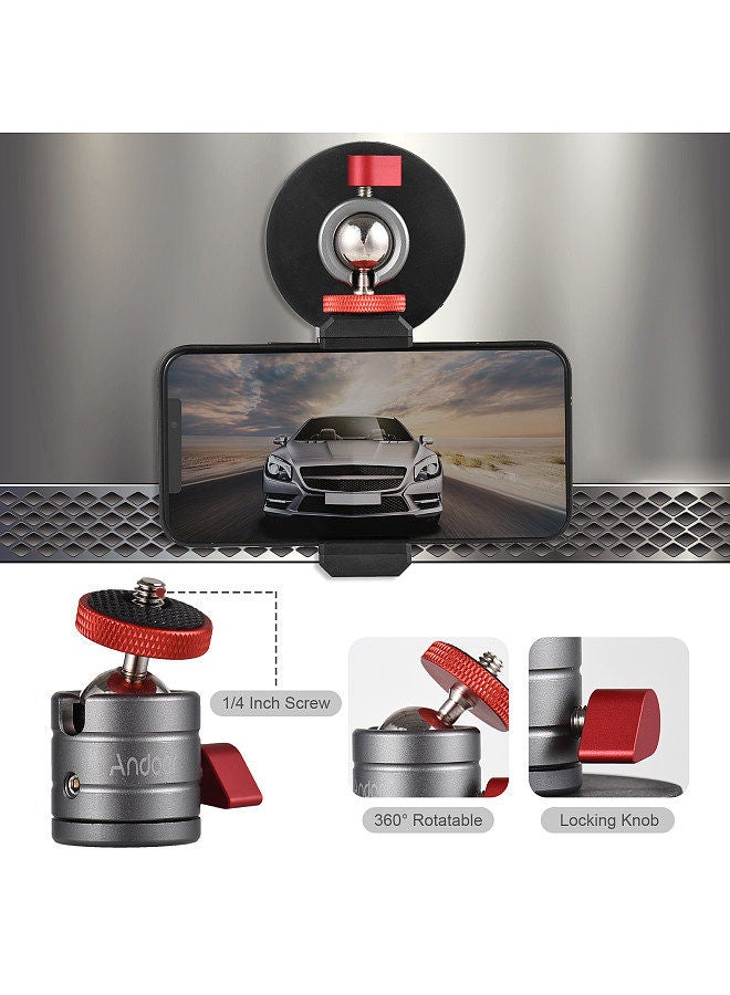 ANDOER Andoer Mini Ball Head 360° Rotatable Ballhead Tripod Mount Aluminum Alloy with Magnetic Base Phone Holder Replacement for iPhone 14/13/12/11 Huawei Samsung Smartphone  - Image 4