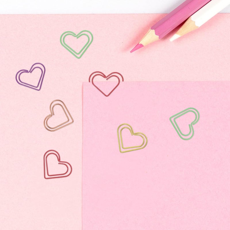 100pcs Heart Shaped Metal Paper Clips (Green, Purple, Red, Gold, Rose Gold) for Office, School, and Home Organization Supplies - Image 4