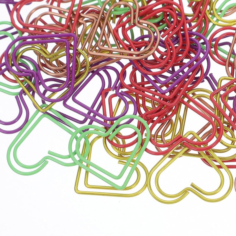 100pcs Heart Shaped Metal Paper Clips (Green, Purple, Red, Gold, Rose Gold) for Office, School, and Home Organization Supplies - Image 3