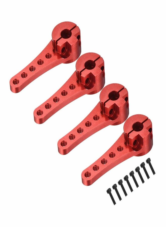 MECCANIXITY 4 Pcs Aluminum Servo Horn Long 25T 25 Teeth Steering Arm 46mm Length Red for DIY RC Car/Boat/Airplanes Boat Model with 2 Pcs Screws - Image 1