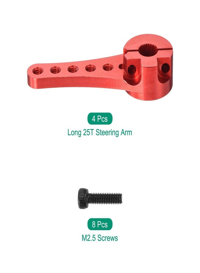 MECCANIXITY 4 Pcs Aluminum Servo Horn Long 25T 25 Teeth Steering Arm 46mm Length Red for DIY RC Car/Boat/Airplanes Boat Model with 2 Pcs Screws - Image 3